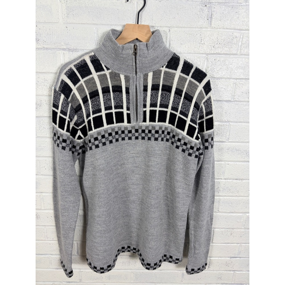 Artesania Quarter Zip Sweater Mens M Grey Alpaca Blend Geometric Knit Peru